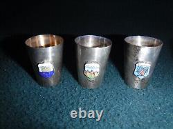 Sterling Silver 935 Shot Glass Set in Box, French City Shields, Made in Germany