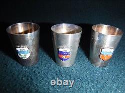 Sterling Silver 935 Shot Glass Set in Box, French City Shields, Made in Germany