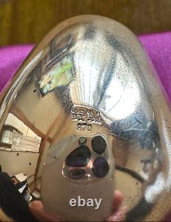Sterling Silver 970 Japanese Lucky Charm Daruma Dharma Doll Figurine Glass Case