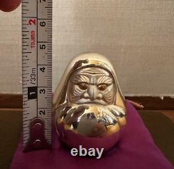 Sterling Silver 970 Japanese Lucky Charm Daruma Dharma Doll Figurine Glass Case
