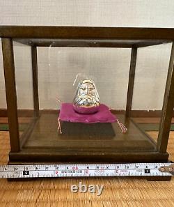 Sterling Silver 970 Japanese Lucky Charm Daruma Dharma Doll Figurine Glass Case