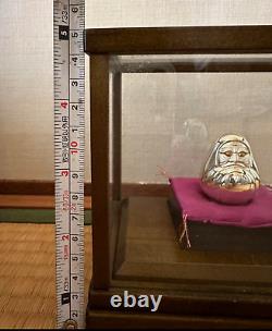 Sterling Silver 970 Japanese Lucky Charm Daruma Dharma Doll Figurine Glass Case