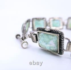 Sterling Silver Ancient Roman Glass Panel Toggle Bracelet Signed B Israel