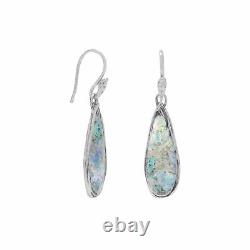 Sterling Silver Ancient Roman Glass Pear Drop Earrings