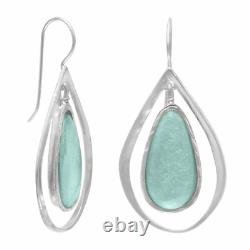 Sterling Silver Ancient Roman Glass and Cut Out Design Earrings on French Wire