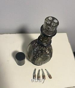 Sterling Silver And Glass Four Point Pour Decanter