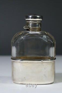 Sterling Silver And Glass Pocket Size Hip Flask 1897 Aa