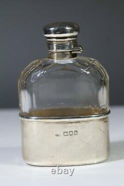 Sterling Silver And Glass Pocket Size Hip Flask 1897 Aa