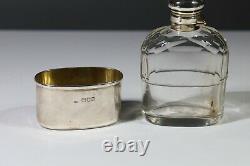 Sterling Silver And Glass Pocket Size Hip Flask 1897 Aa
