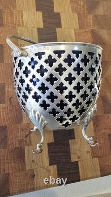 Sterling Silver Antique Bon-Bon Dish 1899 & perfect condition Cobalt Glass Liner