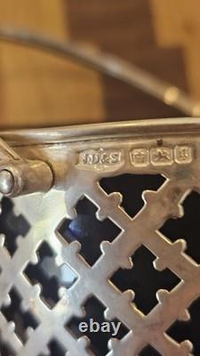 Sterling Silver Antique Bon-Bon Dish 1899 & perfect condition Cobalt Glass Liner