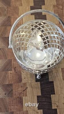 Sterling Silver Antique Bon-Bon Dish 1899 & perfect condition Cobalt Glass Liner