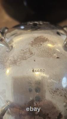 Sterling Silver Antique Bon-Bon Dish 1899 & perfect condition Cobalt Glass Liner