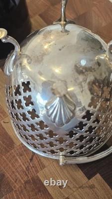 Sterling Silver Antique Bon-Bon Dish 1899 & perfect condition Cobalt Glass Liner