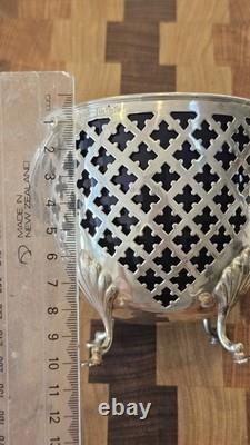 Sterling Silver Antique Bon-Bon Dish 1899 & perfect condition Cobalt Glass Liner