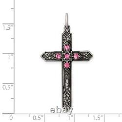 Sterling Silver Antiqued October Glass Birthstone Cross Pendant For Women