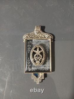 Sterling Silver Art Deco Marcasite And Glass Pendant