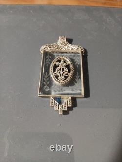 Sterling Silver Art Deco Marcasite And Glass Pendant