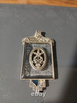 Sterling Silver Art Deco Marcasite And Glass Pendant
