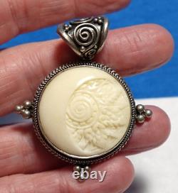 Sterling Silver Ba Indonesia Opaque Cream Glass Pendant 18.6 Grams 1 1/2 X 2