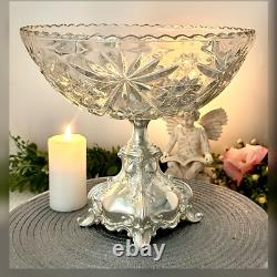 Sterling Silver Ben Yehuda Hazorfim Base Footed Compote Centerpiece Glass Bowl