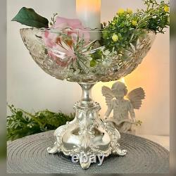 Sterling Silver Ben Yehuda Hazorfim Base Footed Compote Centerpiece Glass Bowl