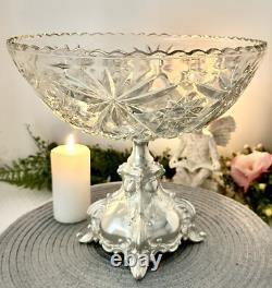 Sterling Silver Ben Yehuda Hazorfim Base Footed Compote Centerpiece Glass Bowl