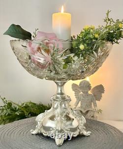 Sterling Silver Ben Yehuda Hazorfim Base Footed Compote Centerpiece Glass Bowl