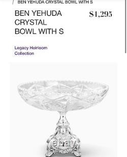 Sterling Silver Ben Yehuda Hazorfim Base Footed Compote Centerpiece Glass Bowl