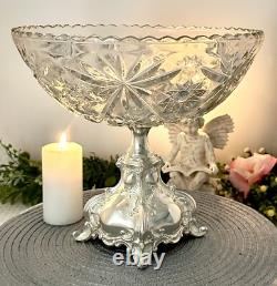 Sterling Silver Ben Yehuda Hazorfim Base Footed Compote Centerpiece Glass Bowl