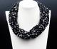 Sterling Silver Black Mourning Glass Beaded Multi Strand Massive Necklace
