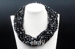 Sterling Silver Black Mourning Glass Beaded Multi Strand Massive Necklace