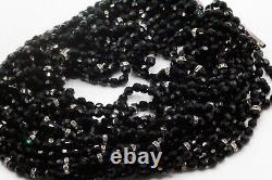 Sterling Silver Black Mourning Glass Beaded Multi Strand Massive Necklace