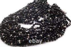 Sterling Silver Black Mourning Glass Beaded Multi Strand Massive Necklace