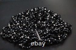 Sterling Silver Black Mourning Glass Beaded Multi Strand Massive Necklace