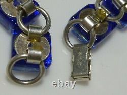 Sterling Silver Blue Foil Glass Dichroic Chiclet Designer Sign Artisan Bracelet