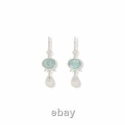 Sterling Silver Blue Oval Ancient Roman Glass with Pear Drop Earrings