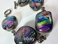 Sterling Silver Bracelet Dichoric Glass Purple Sparkle 53 gram Mexico Foil LZ