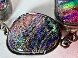 Sterling Silver Bracelet Dichoric Glass Purple Sparkle 53 gram Mexico Foil LZ