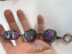 Sterling Silver Bracelet Dichoric Glass Purple Sparkle 53 gram Mexico Foil LZ