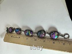 Sterling Silver Bracelet Dichoric Glass Purple Sparkle 53 gram Mexico Foil LZ
