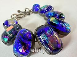 Sterling Silver Bracelet Dichoric Glass Purple Sparkle 57 gram 950 Silver LZ