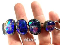 Sterling Silver Bracelet Dichoric Glass Purple Sparkle 57 gram 950 Silver LZ