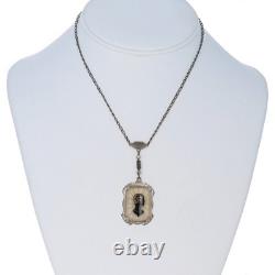 Sterling Silver Camphor Glass Art Deco Pendant Necklace 14 1/2 925 Silhouette