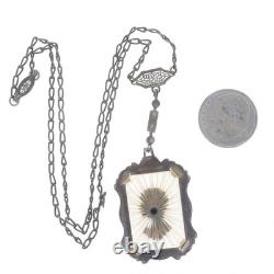 Sterling Silver Camphor Glass Art Deco Pendant Necklace 14 1/2 925 Silhouette