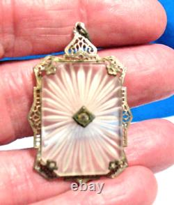 Sterling Silver Camphor Glass Clear Stone Filagree Pendant 3.4 Grams