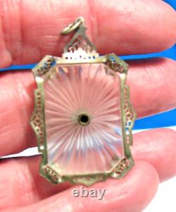 Sterling Silver Camphor Glass Clear Stone Filagree Pendant 3.4 Grams