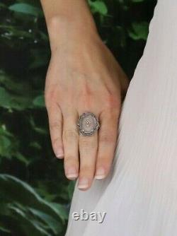 Sterling Silver Camphor Glass Marcasite and Diamond Ring size 7 1/4