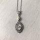 Sterling Silver Camphor Glass & Rhinestone Necklace With Original Sterling Chain