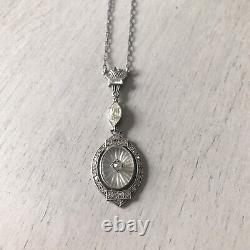 Sterling Silver Camphor Glass & Rhinestone Necklace with Original Sterling Chain